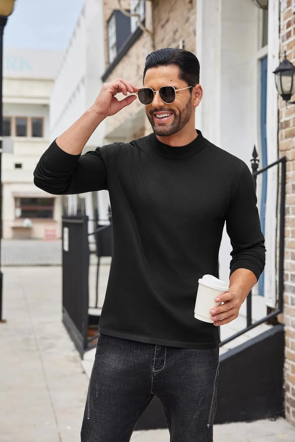 COOFANDY Men's Mock Turtleneck Long Sleeve T Shirts Basic Casual Knitted Half Neck Thermal Lightweight Pullover Sweater
