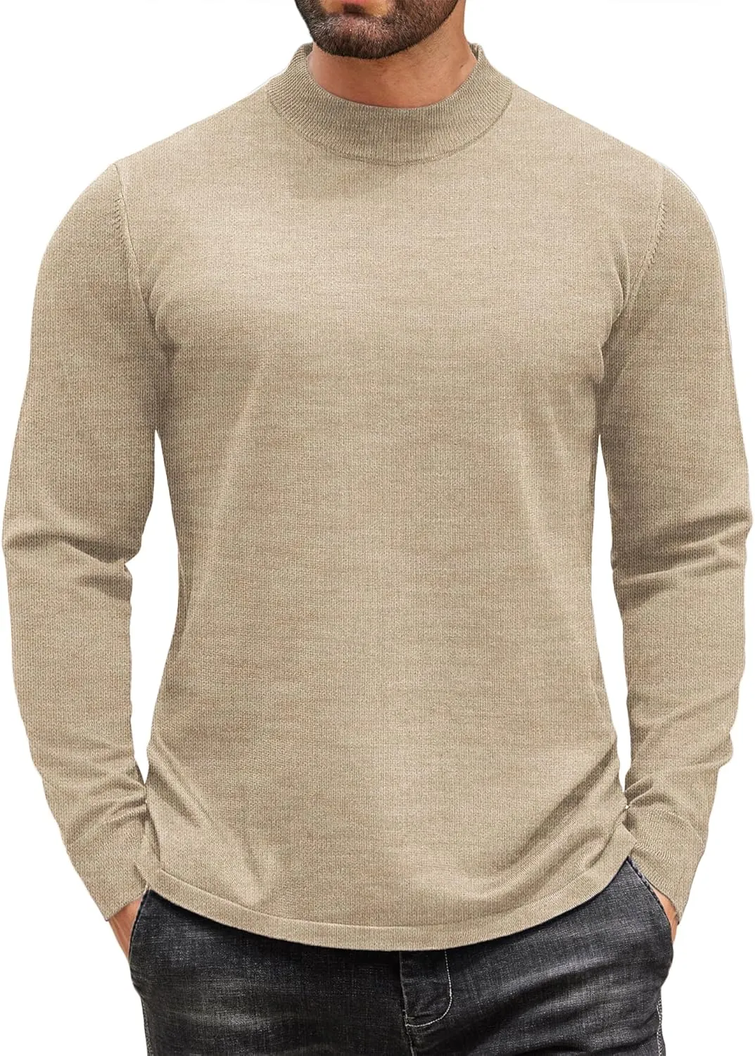 COOFANDY Men's Mock Turtleneck Long Sleeve T Shirts Basic Casual Knitted Half Neck Thermal Lightweight Pullover Sweater