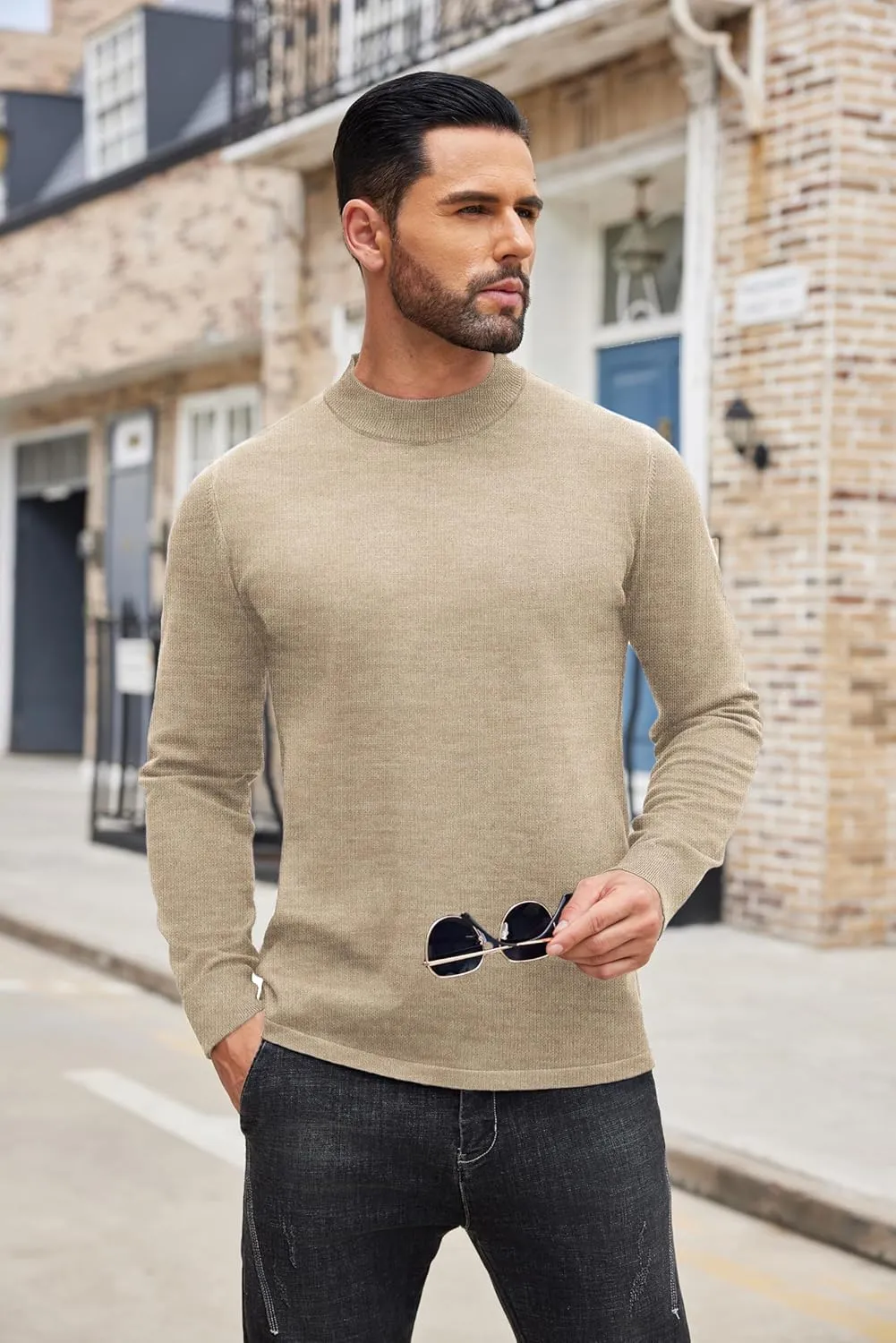 COOFANDY Men's Mock Turtleneck Long Sleeve T Shirts Basic Casual Knitted Half Neck Thermal Lightweight Pullover Sweater