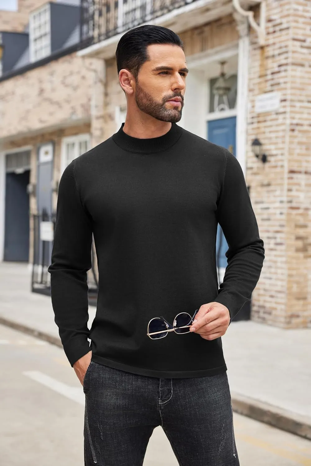 COOFANDY Men's Mock Turtleneck Long Sleeve T Shirts Basic Casual Knitted Half Neck Thermal Lightweight Pullover Sweater