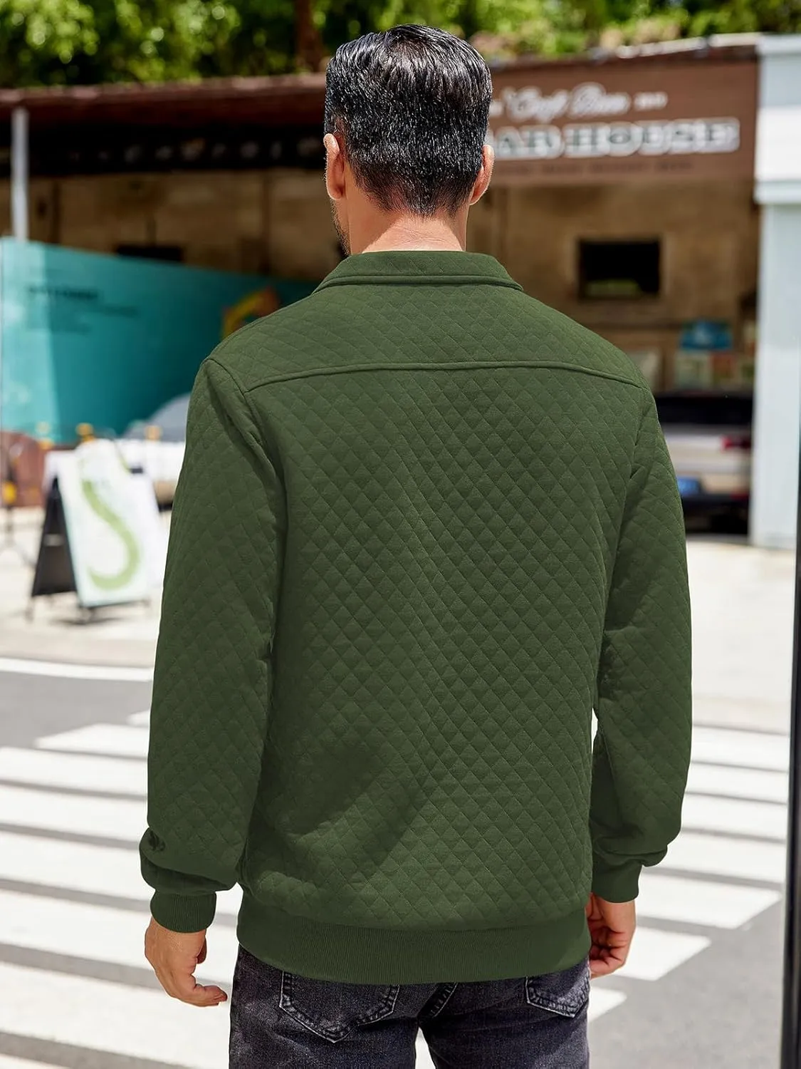 COOFANDY Mens Quarter Sweatshirt Quilted Long Sleeve Mock Neck Active Sweater Waffle Pullover Polo Shirts With Pockets
