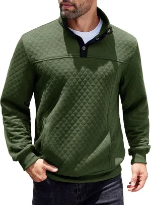 COOFANDY Mens Quarter Sweatshirt Quilted Long Sleeve Mock Neck Active Sweater Waffle Pullover Polo Shirts With Pockets