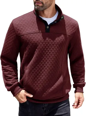 COOFANDY Mens Quarter Sweatshirt Quilted Long Sleeve Mock Neck Active Sweater Waffle Pullover Polo Shirts With Pockets