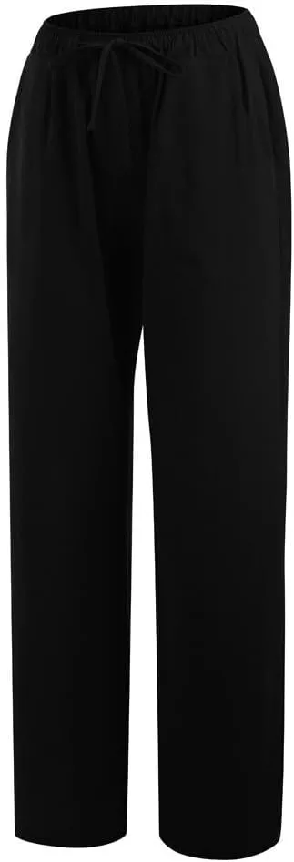 Cotton Linen Pants for Women Lightweight High Waisted Pants Tie Knot Wide Leg Pants Summer Lounge Pants with Pockets