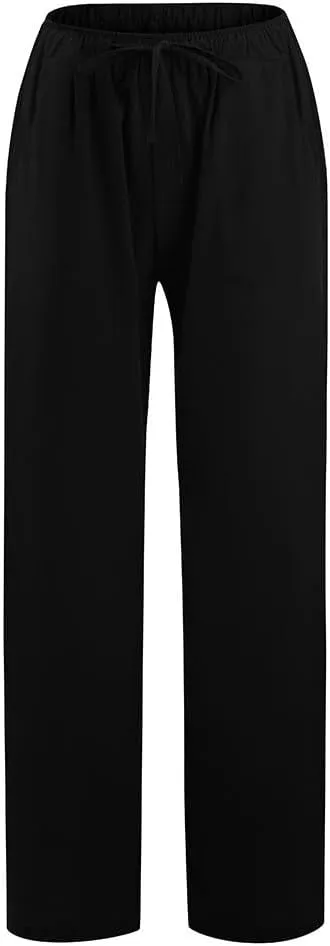 Cotton Linen Pants for Women Lightweight High Waisted Pants Tie Knot Wide Leg Pants Summer Lounge Pants with Pockets