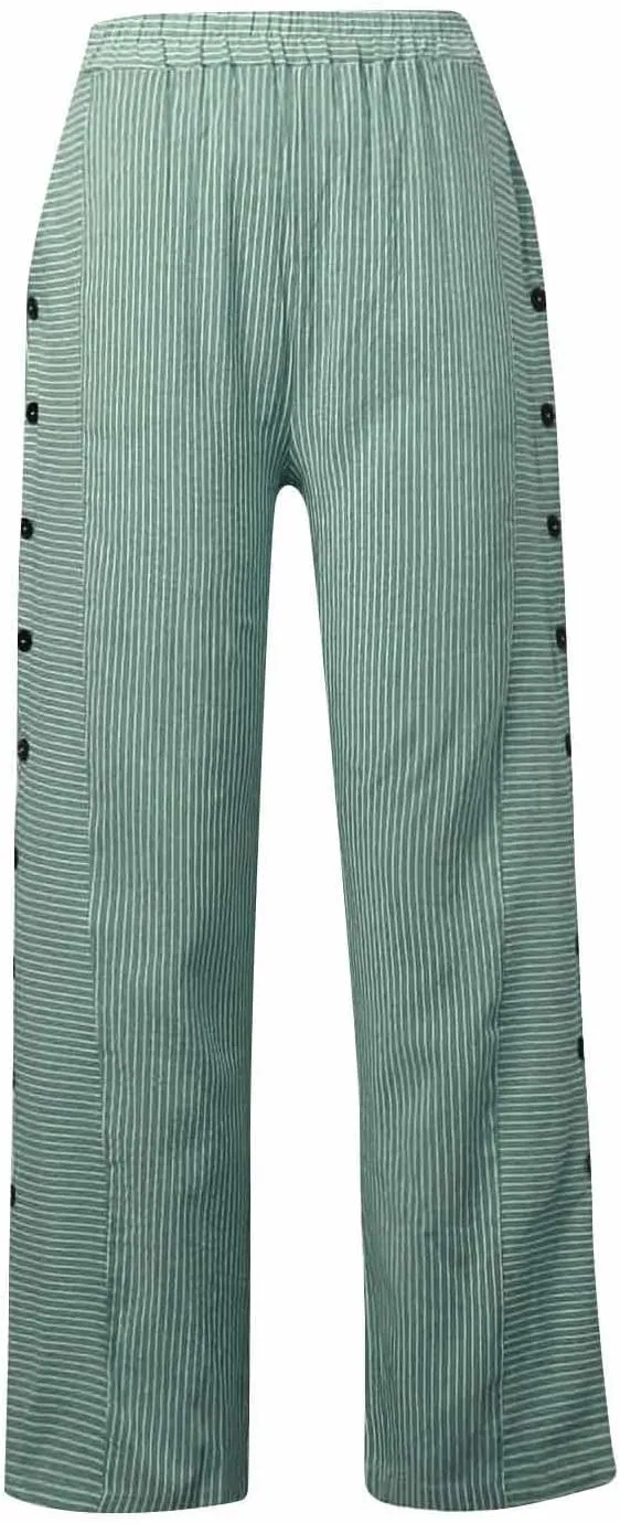 Cotton Linen Pants for Women Summer Wide Leg Elastic Straight Leg Lounge Pant Drawstring Lightweight Beach Trousers