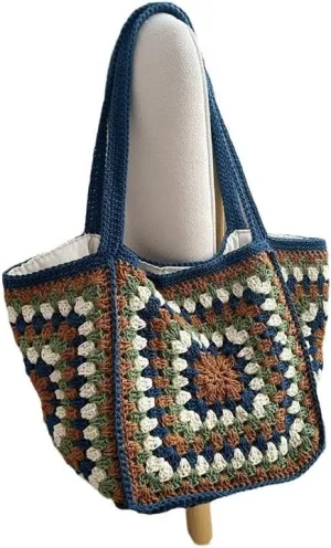 Crochet Tote Bag, Granny Square Bag, Crochet Hobo Bag, Crochet Shoulder Bag, Crochet Bag, Handmade Bag, Colorful Knitted Bag, Big Capacity Shopping Work Bag, Bag for School, Office, Travel