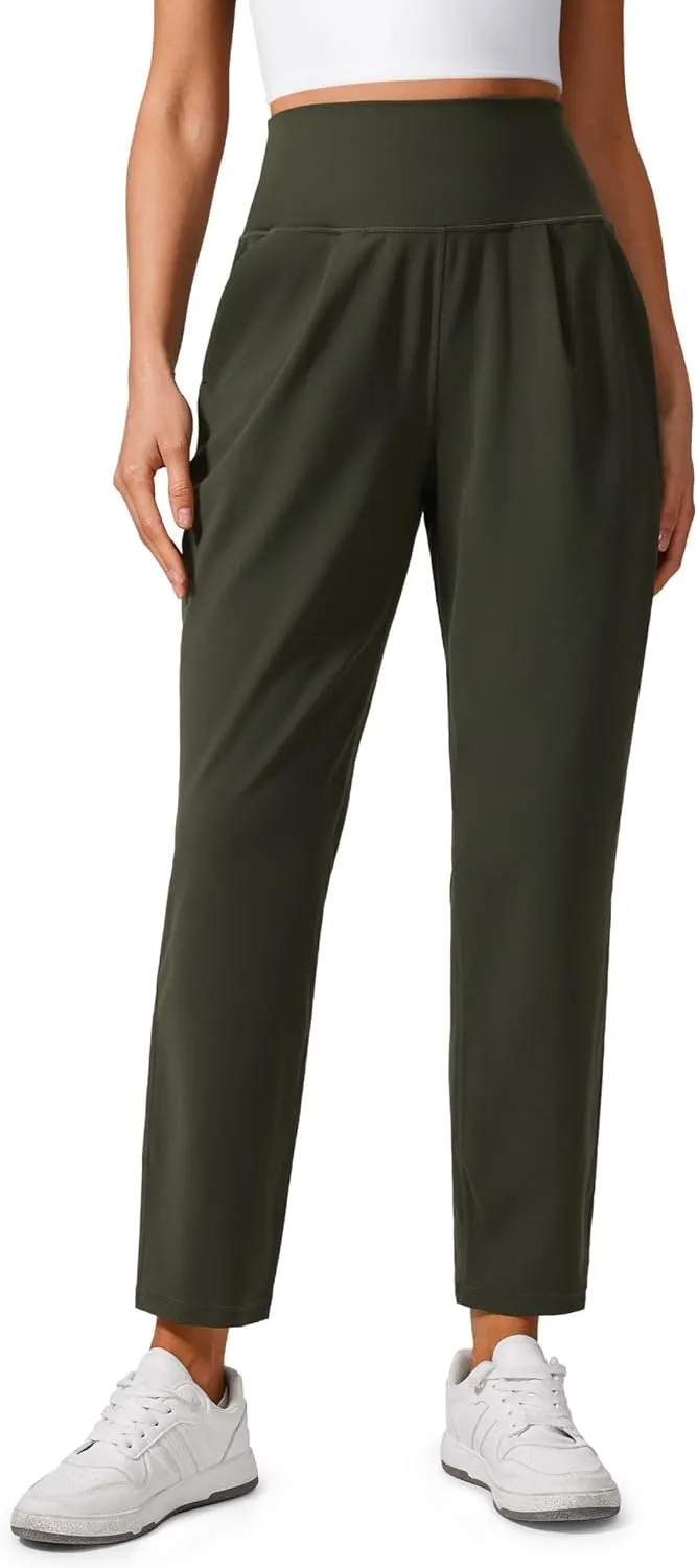 CRZ YOGA Butterlift Ankle Casual Yoga Pants for Women 7/8 Tapered Front Pleated for Lounge Travel with Pockets