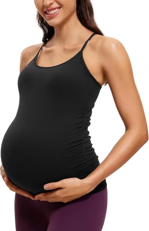 CRZ YOGA Butterluxe Y Back Maternity Tank Tops for Women Ruched Pregnancy Basic Camisole Sleeveless Athletic Yoga Shirts