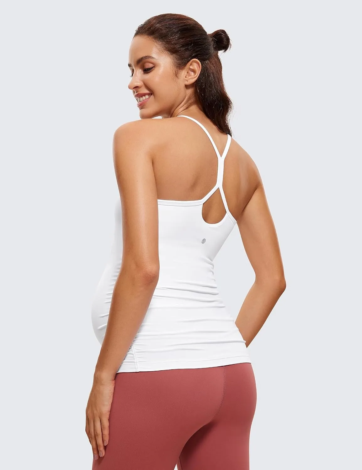 CRZ YOGA Butterluxe Y Back Maternity Tank Tops for Women Ruched Pregnancy Basic Camisole Sleeveless Athletic Yoga Shirts