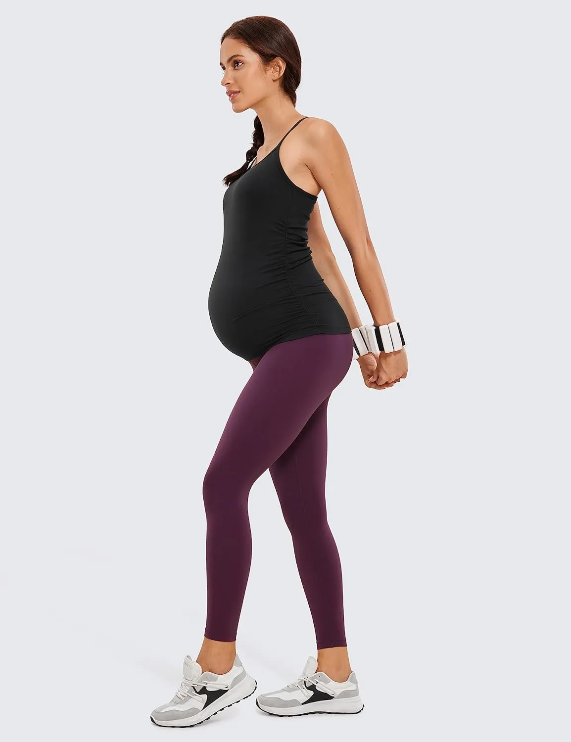 CRZ YOGA Butterluxe Y Back Maternity Tank Tops for Women Ruched Pregnancy Basic Camisole Sleeveless Athletic Yoga Shirts