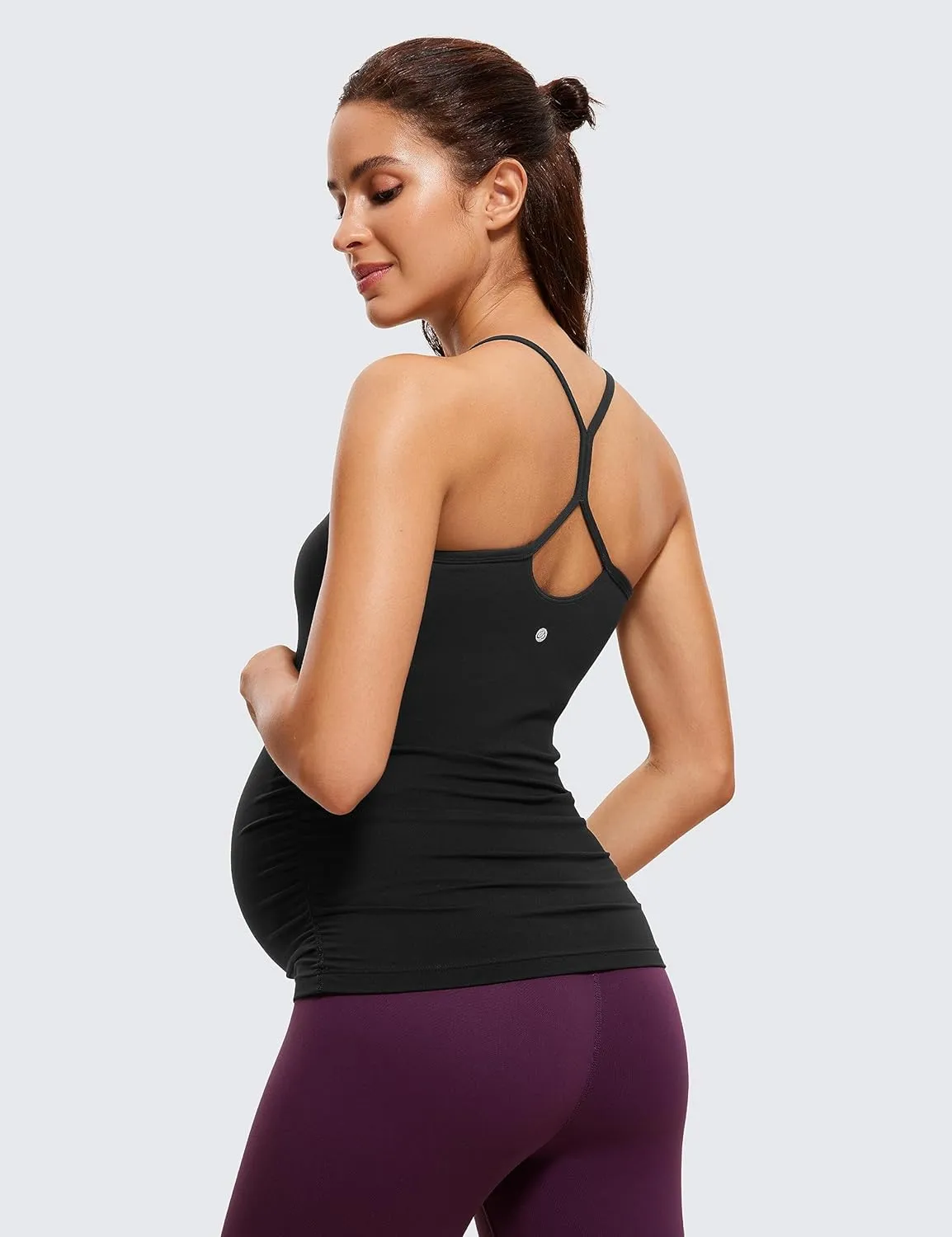 CRZ YOGA Butterluxe Y Back Maternity Tank Tops for Women Ruched Pregnancy Basic Camisole Sleeveless Athletic Yoga Shirts