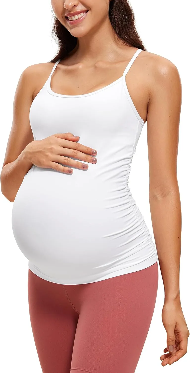 CRZ YOGA Butterluxe Y Back Maternity Tank Tops for Women Ruched Pregnancy Basic Camisole Sleeveless Athletic Yoga Shirts