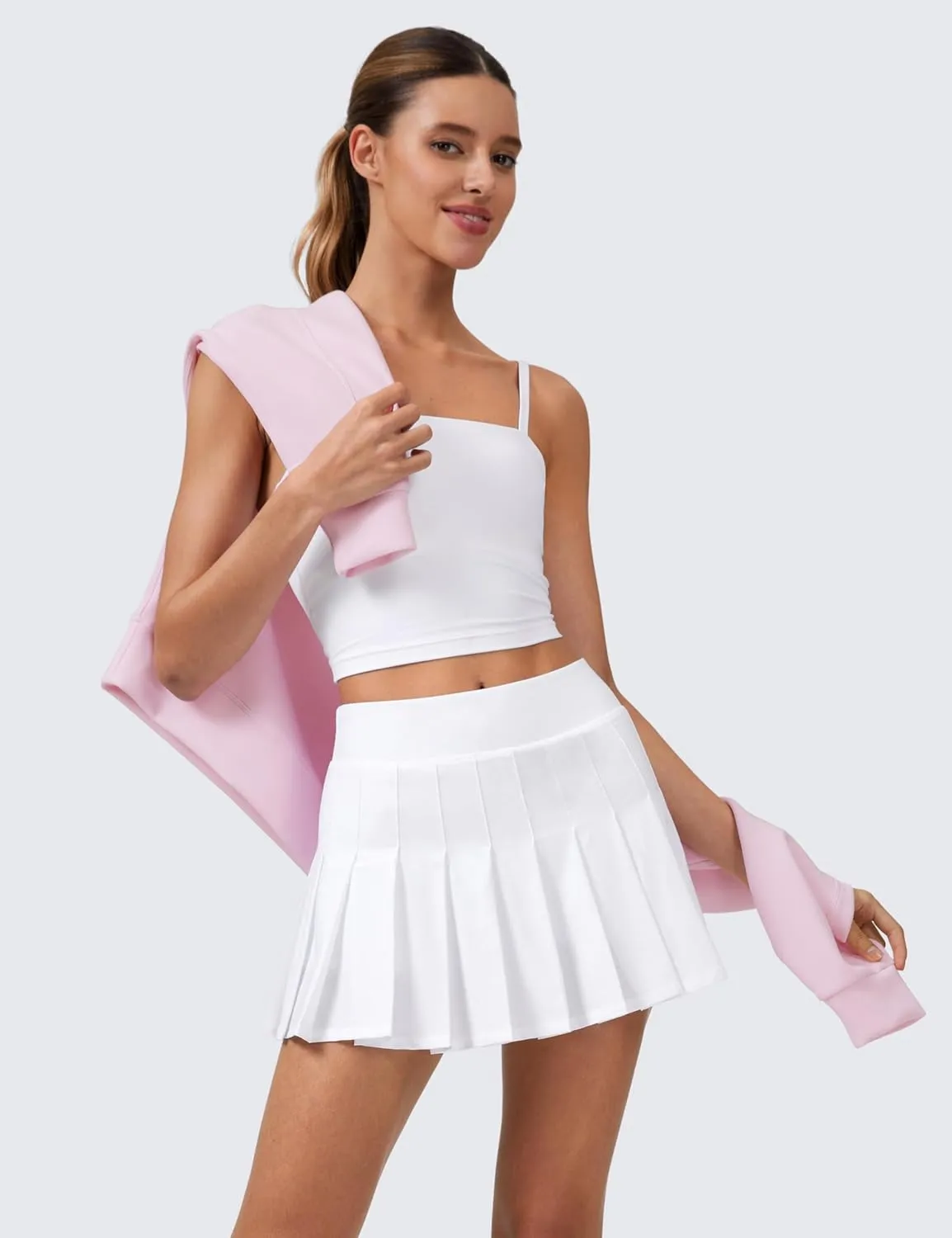 CRZ YOGA Cute Pleated Skirts for Women High Waisted Tennis Golf Skorts with Pockets Casual Athletic Workout Skater