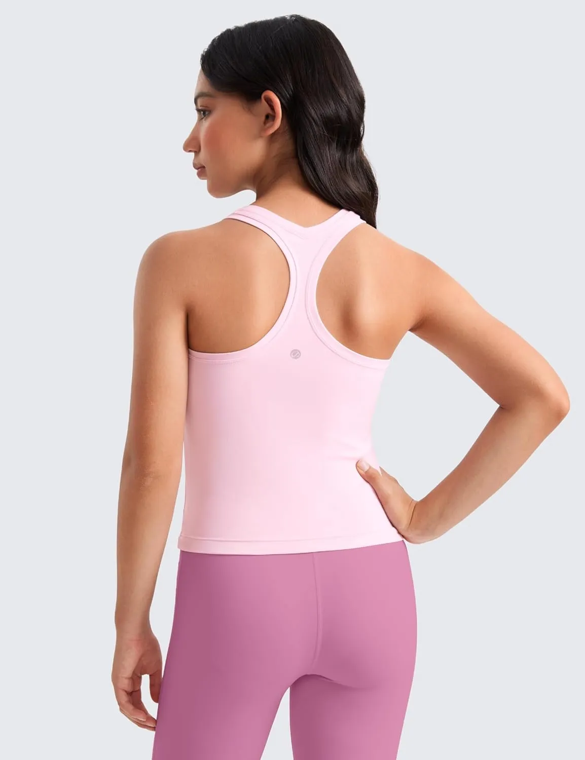CRZ YOGA Girls Butterluxe Crew Round Neck Racerback Workout Tank Tops for Teen Kids Active Casual Dance Crop Sleeveless