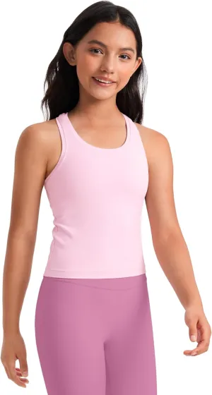 CRZ YOGA Girls Butterluxe Crew Round Neck Racerback Workout Tank Tops for Teen Kids Active Casual Dance Crop Sleeveless