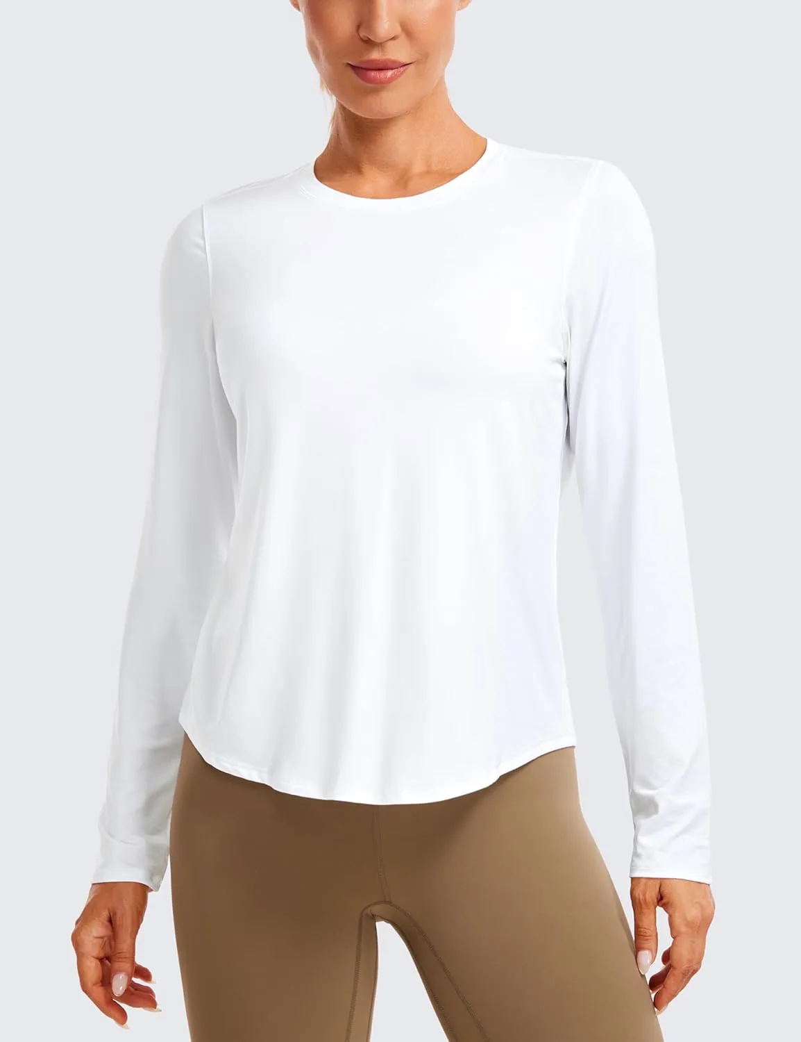 CRZ YOGA Lightweight Long Sleeve Workout Shirts for Women Gym Running Fall Tshirts High Neck Athletic Training Tops