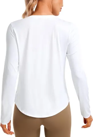 CRZ YOGA Lightweight Long Sleeve Workout Shirts for Women Gym Running Fall Tshirts High Neck Athletic Training Tops