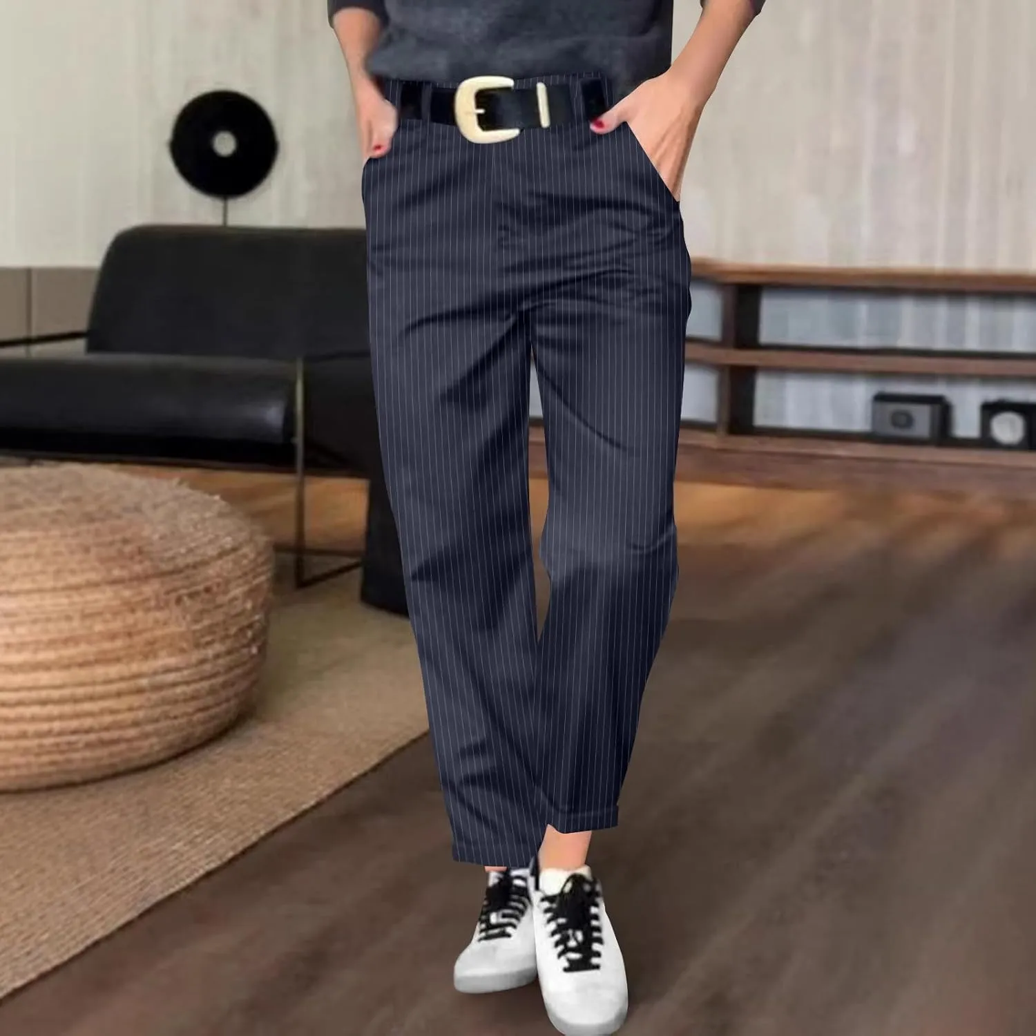 Dress Pants for Women Wide Leg High Waist Casual Loose Fit Straight Leg Work Pants Business Trousers with Pockets