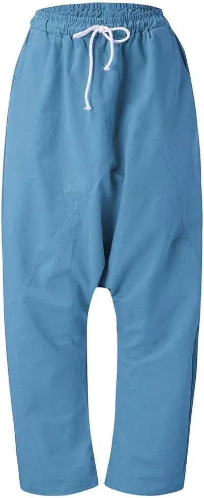 Drop Crotch Harem Pants for Women Baggy Elastic Waist Drawstring Boho Pants Summer Cotton-Blend Hip Hop Yoga Trousers