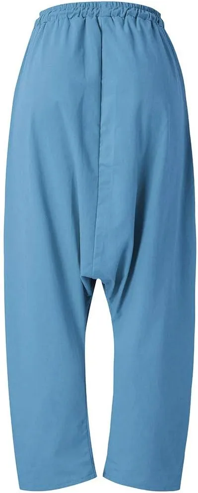 Drop Crotch Harem Pants for Women Baggy Elastic Waist Drawstring Boho Pants Summer Cotton-Blend Hip Hop Yoga Trousers