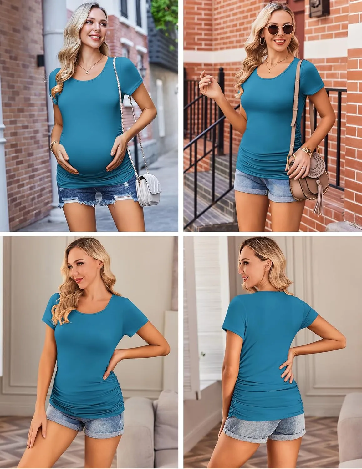 Ekouaer Womens Maternity Shirts 3 Packs Side Ruched Pregnancy Tee Top Tunic Blouse Casual Mama Clothes S-XXL