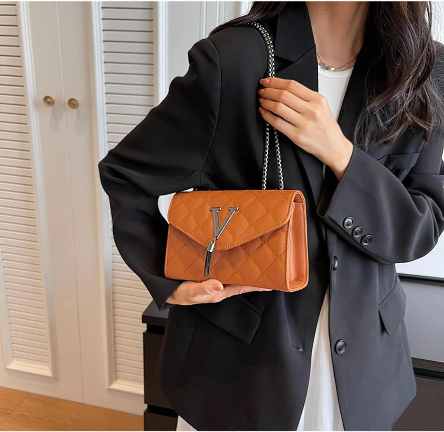 Evening Clutch for Women PU Leather Evening Bag Crossbody Bag Handbag Shoulder Bag for Party Prom Wedding (Brown)