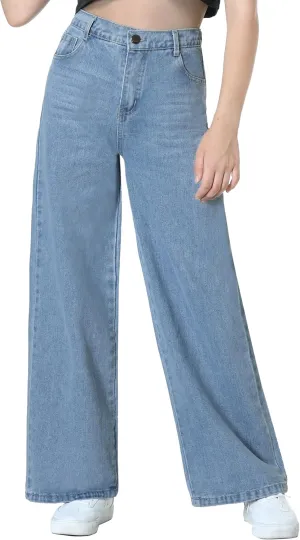 EXARUS Girls Jeans Wide Leg/Flare/Skinny Denim Pants Ripped Baggy High Waisted with Pockets Teen Casual Kids 6-14Y