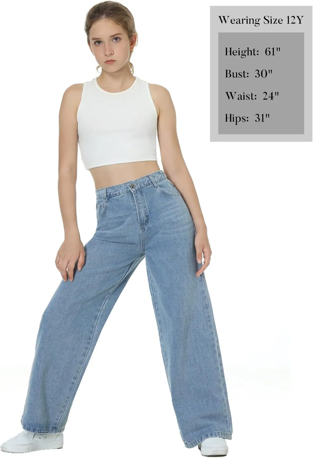 EXARUS Girls Jeans Wide Leg/Flare/Skinny Denim Pants Ripped Baggy High Waisted with Pockets Teen Casual Kids 6-14Y
