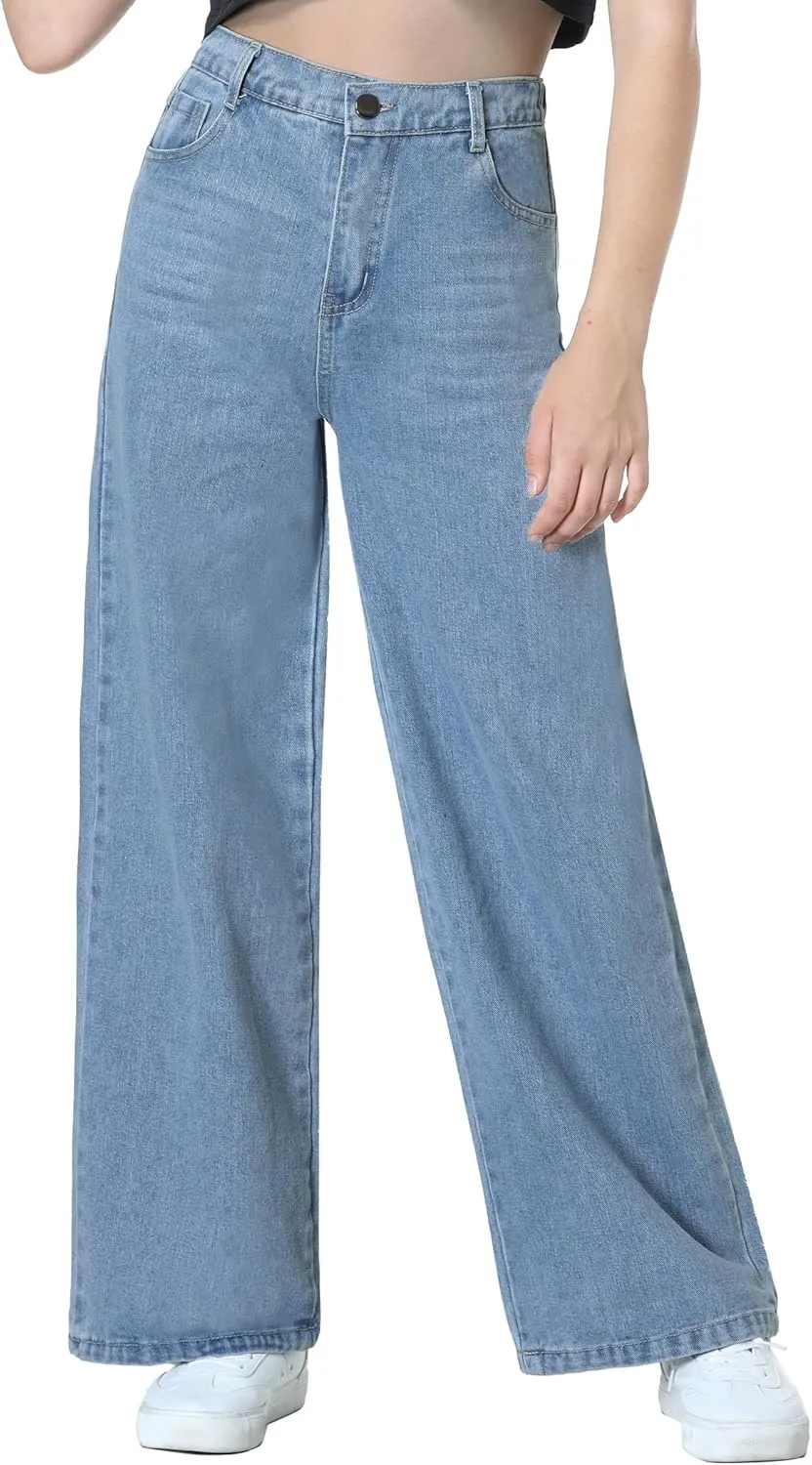 EXARUS Girls Jeans Wide Leg/Flare/Skinny Denim Pants Ripped Baggy High Waisted with Pockets Teen Casual Kids 6-14Y