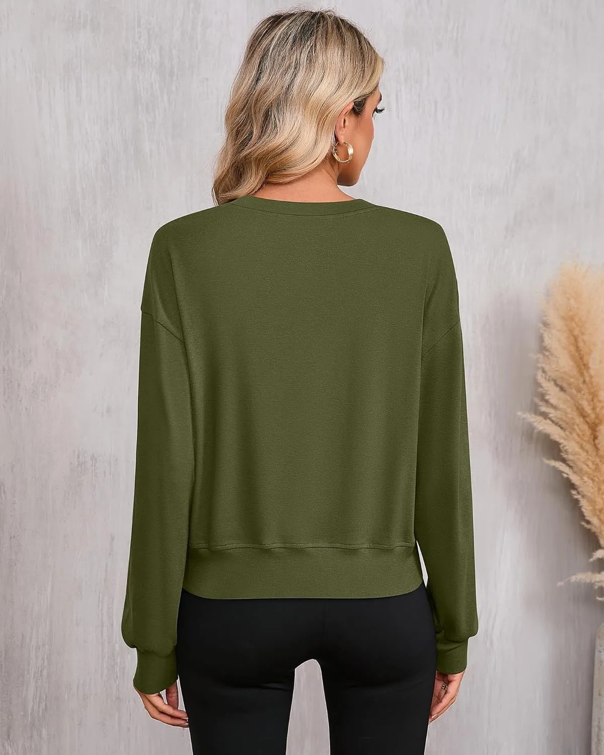 Ficerd 3 Pack Women's Cropped Sweatshirts Long Sleeve Cotton Crew Neck Pullover Tops Casual Solid Sweat Shirts
