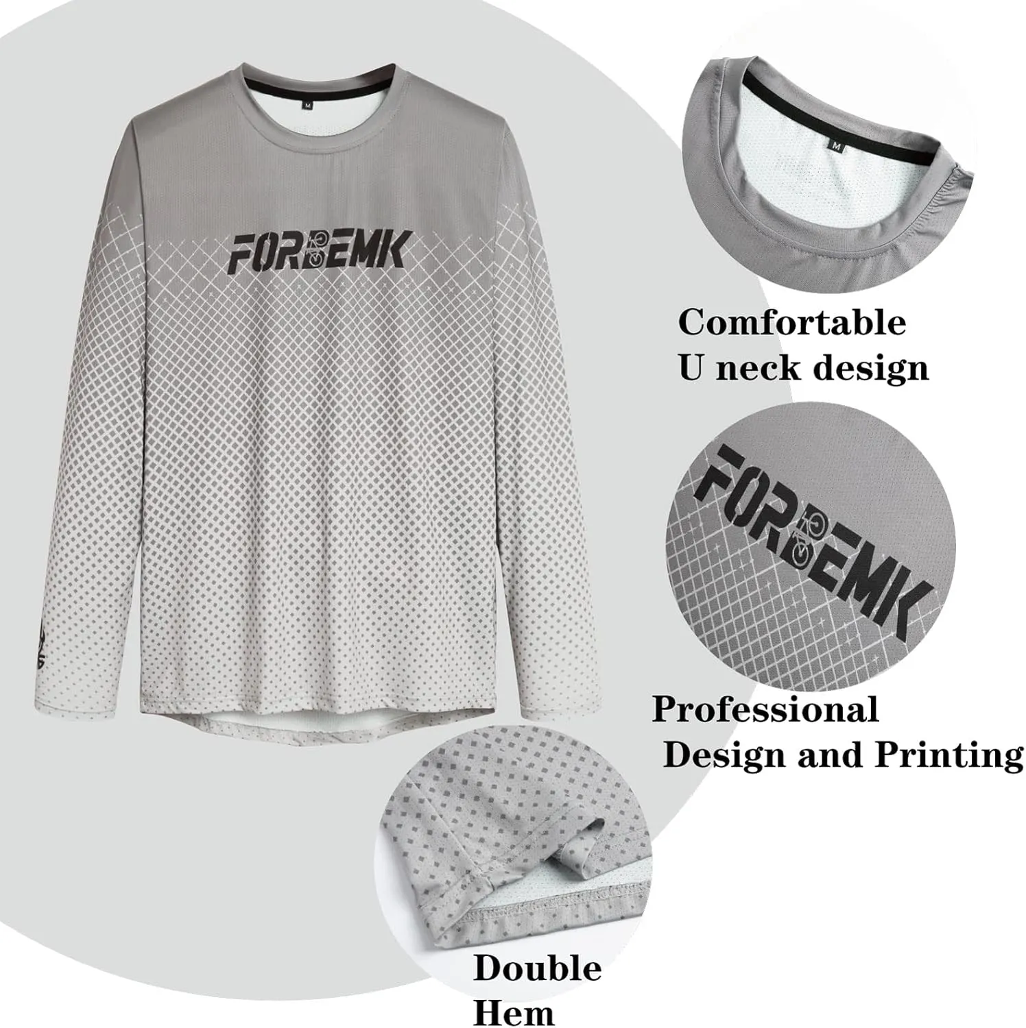 FORBEMK Men's Bike Shirts Long Sleeve Quick Dry&Moisture-Wicking Running Hiking Cycling Jerseys Long Sleeve Bicycle Shirt