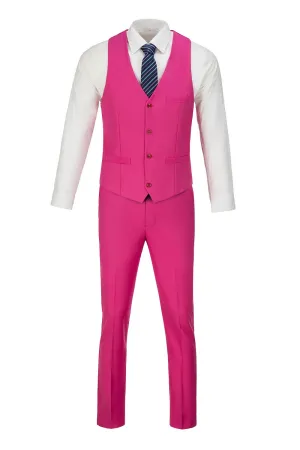 Fuchsia Men's Suits 2 Pieces Vest Pants Set V-Neck Slim Fit Casual Waistcoat Suit