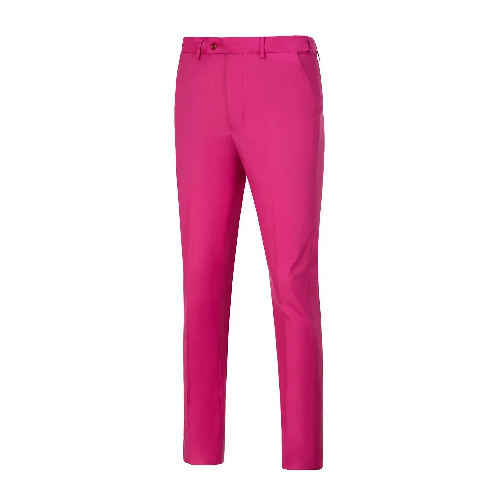 Fuchsia Men's Suits 2 Pieces Vest Pants Set V-Neck Slim Fit Casual Waistcoat Suit