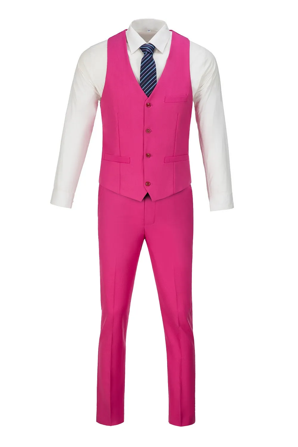 Fuchsia Men's Suits 2 Pieces Vest Pants Set V-Neck Slim Fit Casual Waistcoat Suit