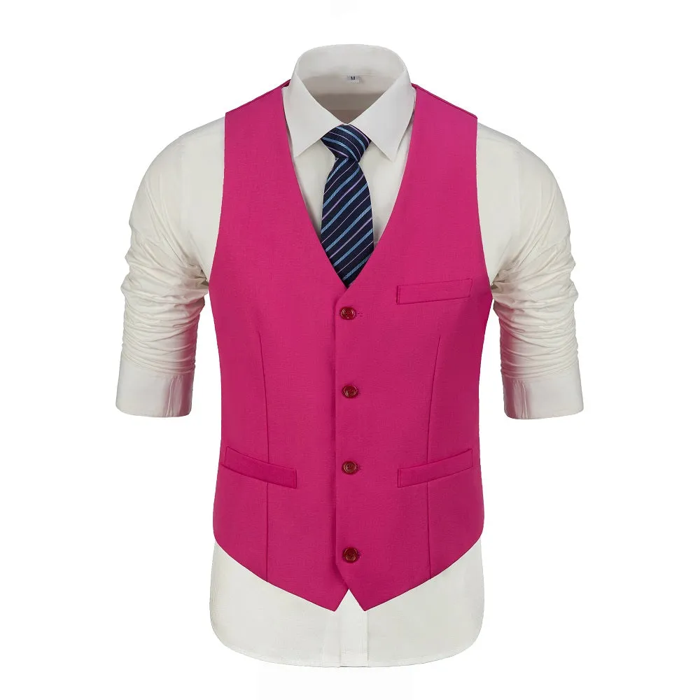 Fuchsia Men's Suits 2 Pieces Vest Pants Set V-Neck Slim Fit Casual Waistcoat Suit