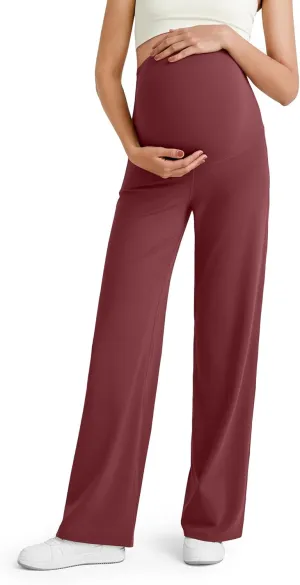 G4Free BareFeel Maternity Dress Yoga Pants Over The Belly Stretchy Work Slack Pregnancy Wide Leg Lounge Trousers