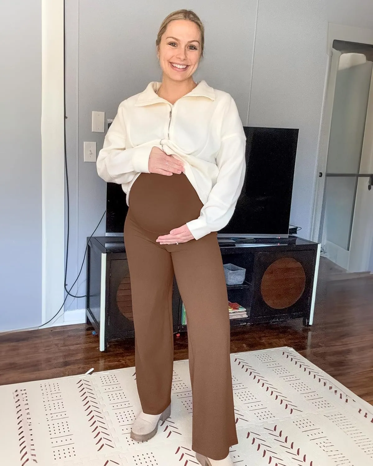 G4Free BareFeel Maternity Dress Yoga Pants Over The Belly Stretchy Work Slack Pregnancy Wide Leg Lounge Trousers
