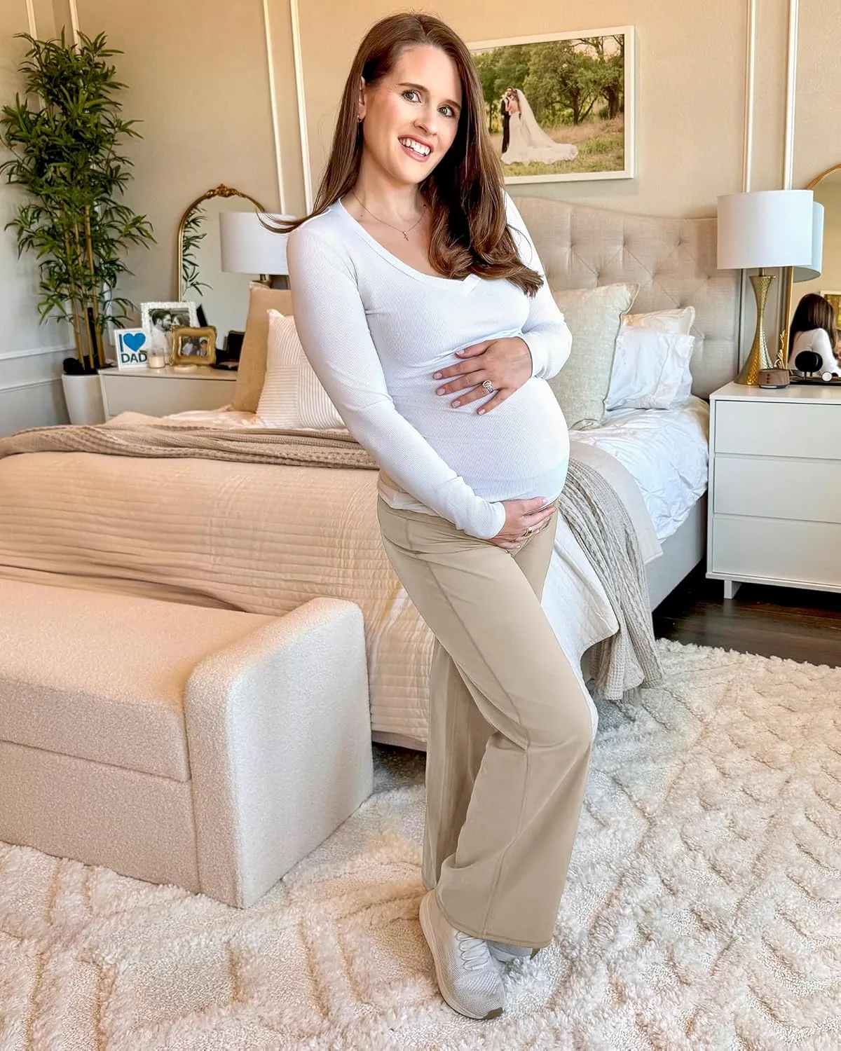 G4Free BareFeel Maternity Dress Yoga Pants Over The Belly Stretchy Work Slack Pregnancy Wide Leg Lounge Trousers