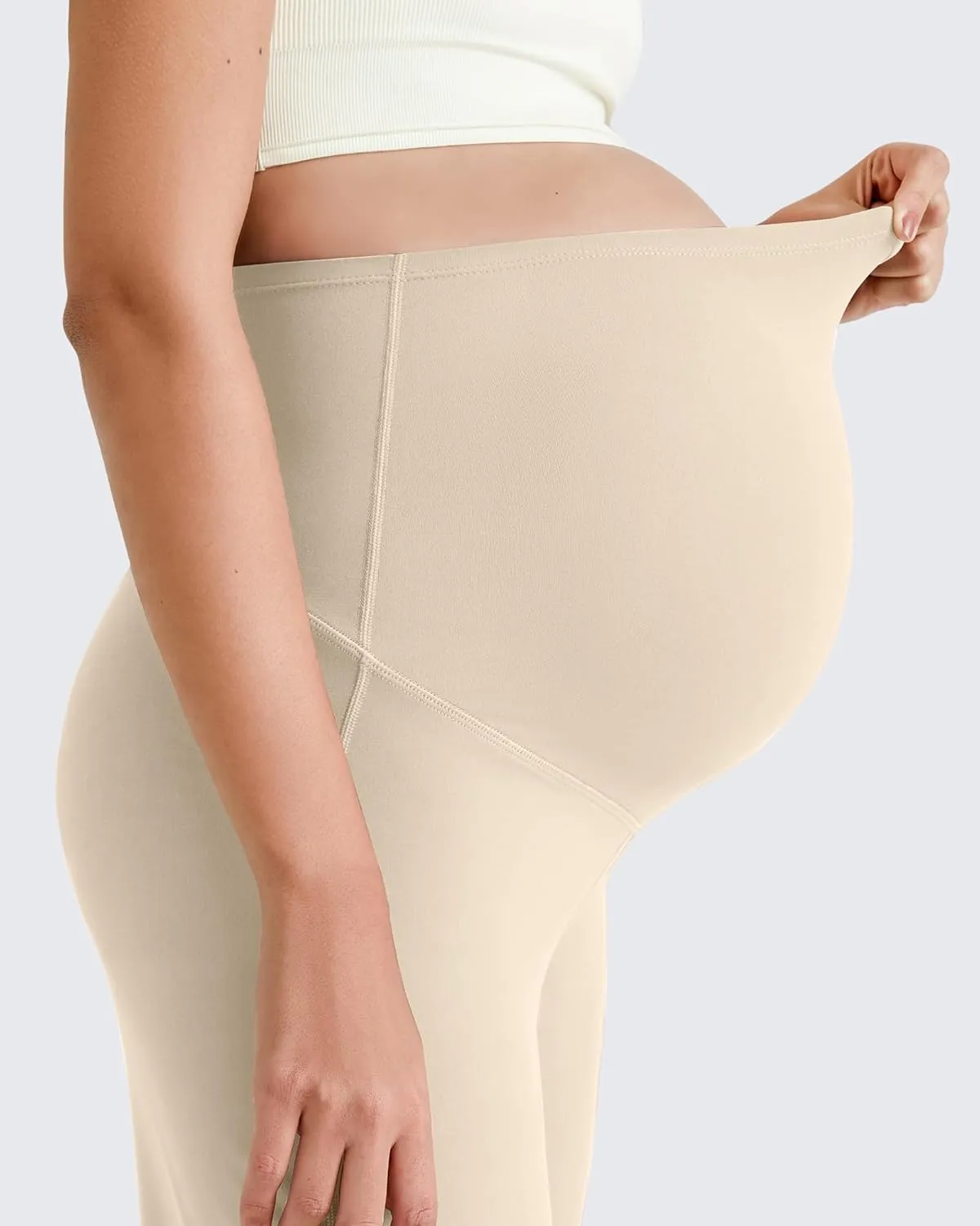 G4Free BareFeel Maternity Dress Yoga Pants Over The Belly Stretchy Work Slack Pregnancy Wide Leg Lounge Trousers