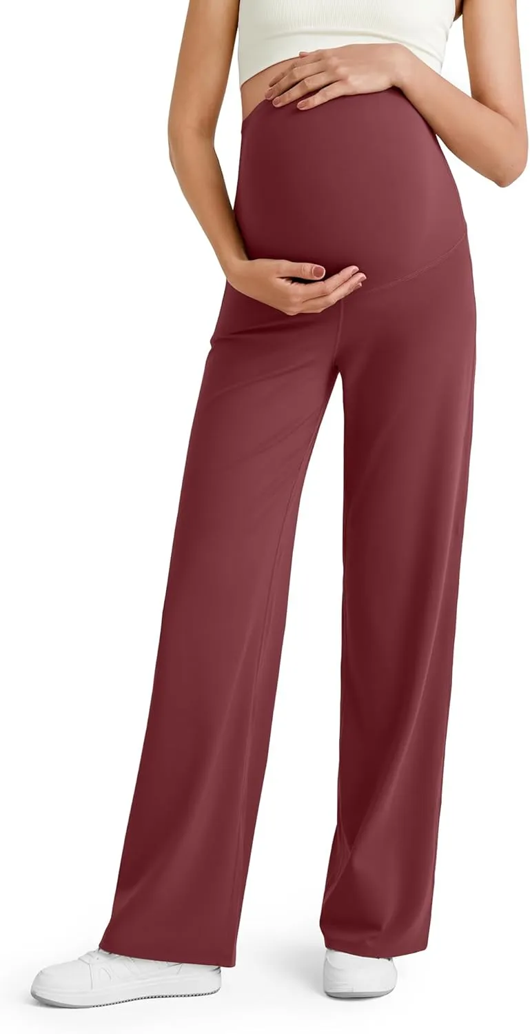 G4Free BareFeel Maternity Dress Yoga Pants Over The Belly Stretchy Work Slack Pregnancy Wide Leg Lounge Trousers