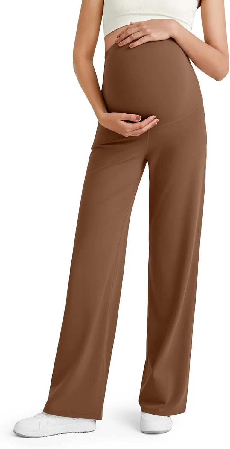 G4Free BareFeel Maternity Dress Yoga Pants Over The Belly Stretchy Work Slack Pregnancy Wide Leg Lounge Trousers