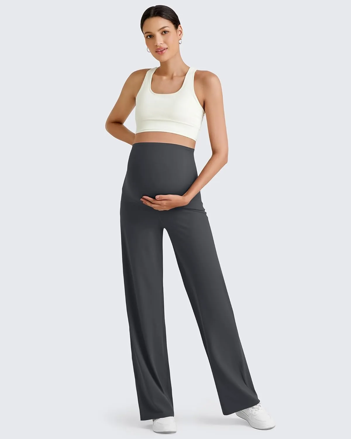 G4Free BareFeel Maternity Dress Yoga Pants Over The Belly Stretchy Work Slack Pregnancy Wide Leg Lounge Trousers