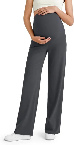 G4Free BareFeel Maternity Dress Yoga Pants Over The Belly Stretchy Work Slack Pregnancy Wide Leg Lounge Trousers