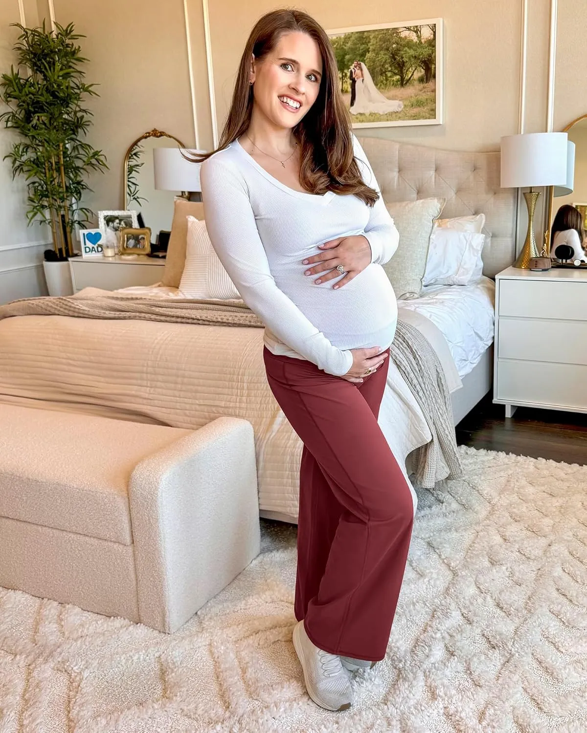 G4Free BareFeel Maternity Dress Yoga Pants Over The Belly Stretchy Work Slack Pregnancy Wide Leg Lounge Trousers