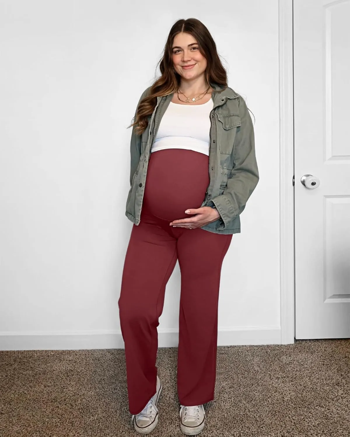 G4Free BareFeel Maternity Dress Yoga Pants Over The Belly Stretchy Work Slack Pregnancy Wide Leg Lounge Trousers