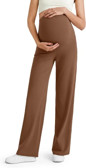 G4Free BareFeel Maternity Dress Yoga Pants Over The Belly Stretchy Work Slack Pregnancy Wide Leg Lounge Trousers