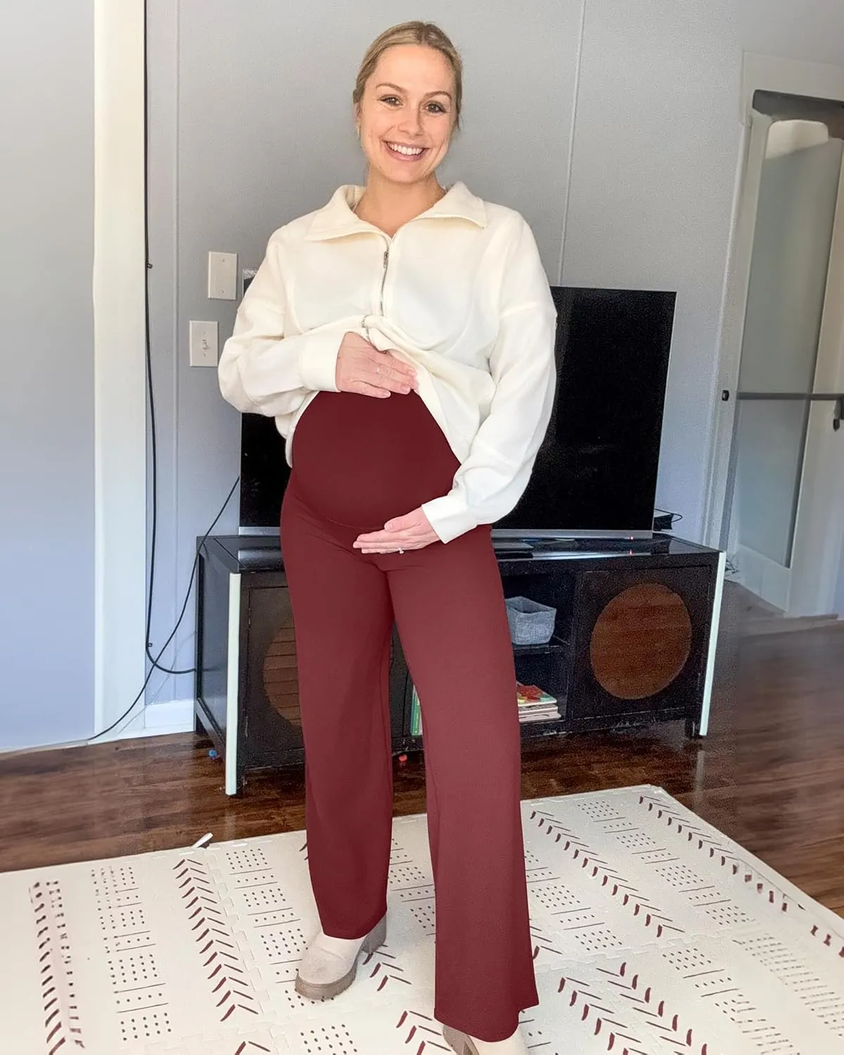G4Free BareFeel Maternity Dress Yoga Pants Over The Belly Stretchy Work Slack Pregnancy Wide Leg Lounge Trousers