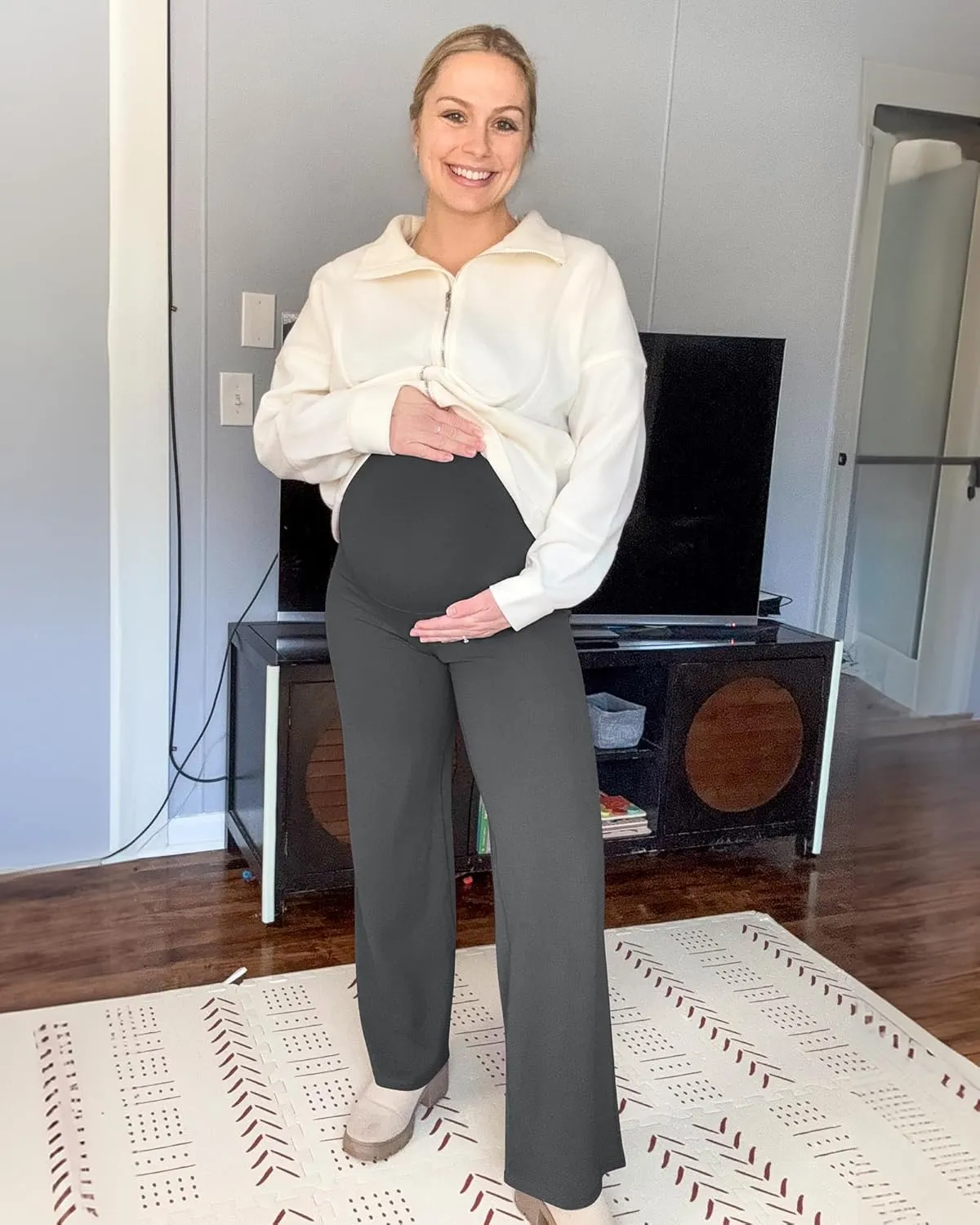 G4Free BareFeel Maternity Dress Yoga Pants Over The Belly Stretchy Work Slack Pregnancy Wide Leg Lounge Trousers
