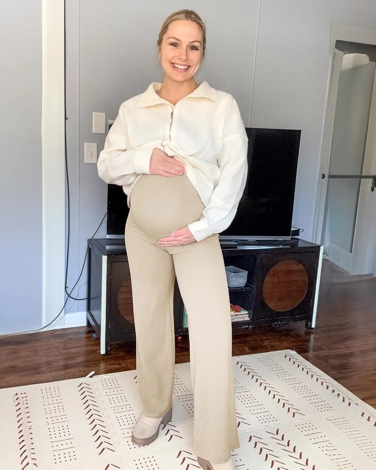 G4Free BareFeel Maternity Dress Yoga Pants Over The Belly Stretchy Work Slack Pregnancy Wide Leg Lounge Trousers